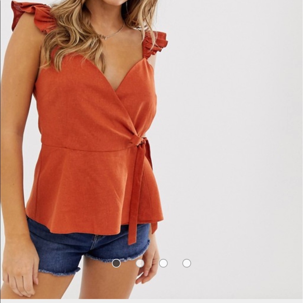 ASOS DESIGN wrap front cami top rust ruffle linen